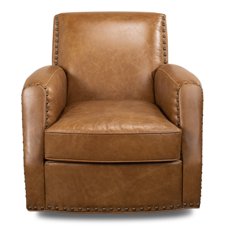 Sarreid Ltd 32" W Top Grain Leather Swivel Club Chair Perigold